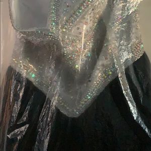 Beaded strapless black and white dress